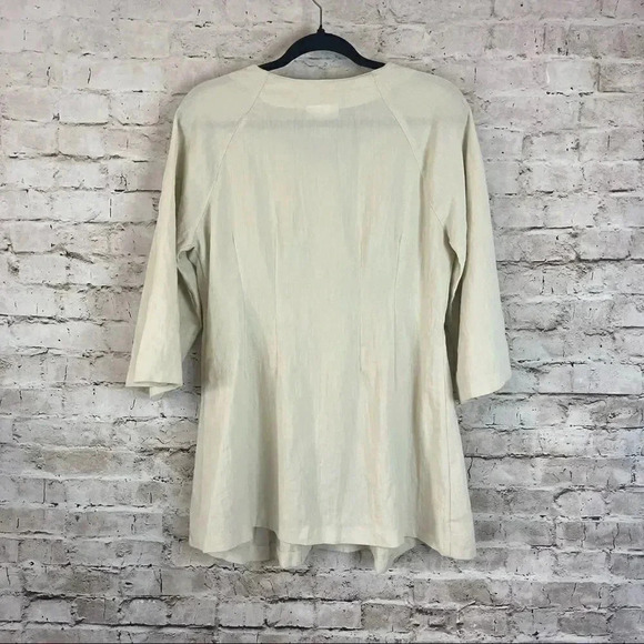 Soft Surroundings S Tan Beige 3/4 Sleeve Button Front Tunic Blouse Rayon Nylon - Picture 4 of 5